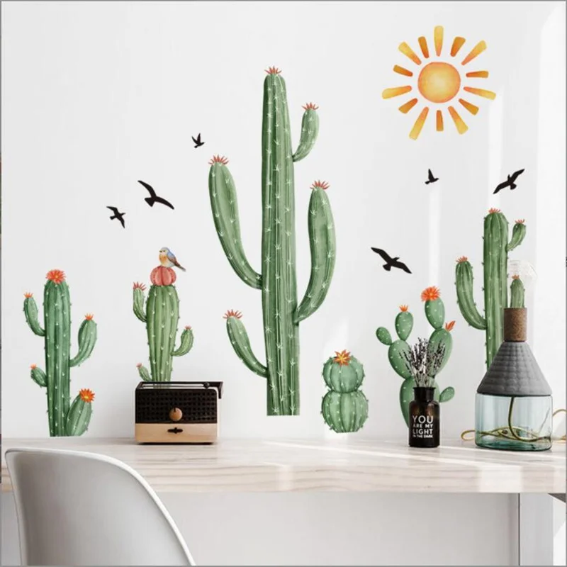 

Removable Baseboard Green Plant Wall Stickers Garden Cactus Wall Sofa Art Decals Background Mural Living Room Home Decoration