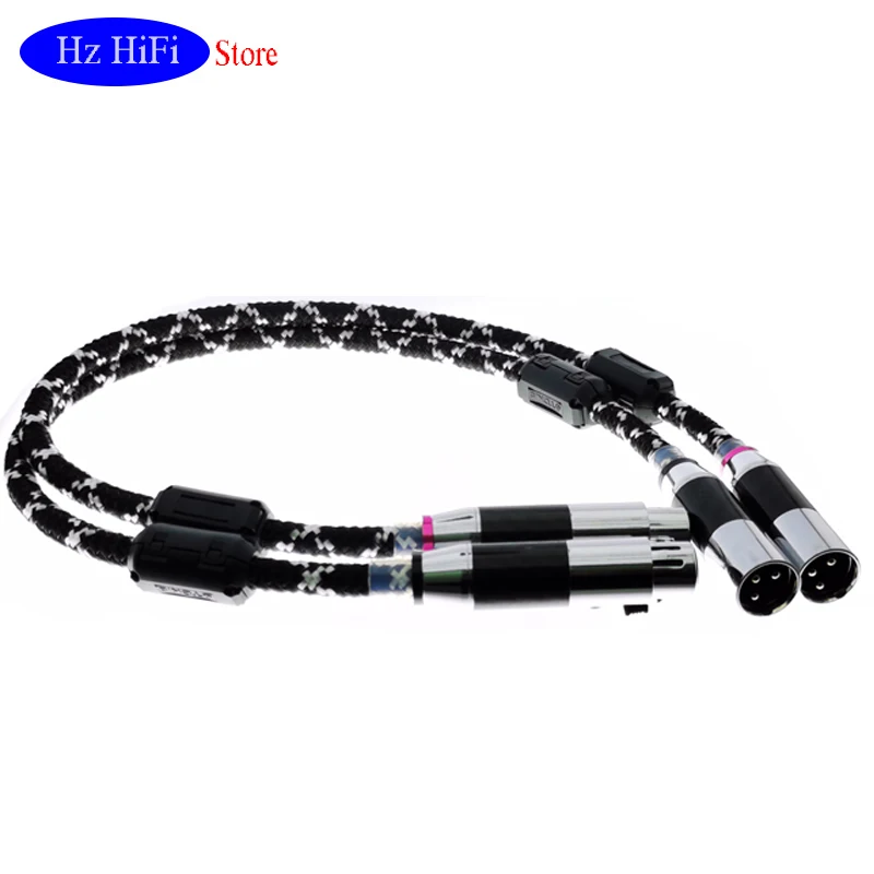 

1Pair 3Pin XLR DIY HiFi Carbon Fiber Rhodium Plating XLR Male to Female 99.9999% OFC + SILVER HI-END AUDIO Cable XLR TO XLR