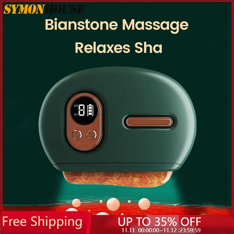 

Electric GuaSha Massager Bianstone Scraping Board Heating Vibration Scraping Fat Burning Neck Massage Tool Face Massager