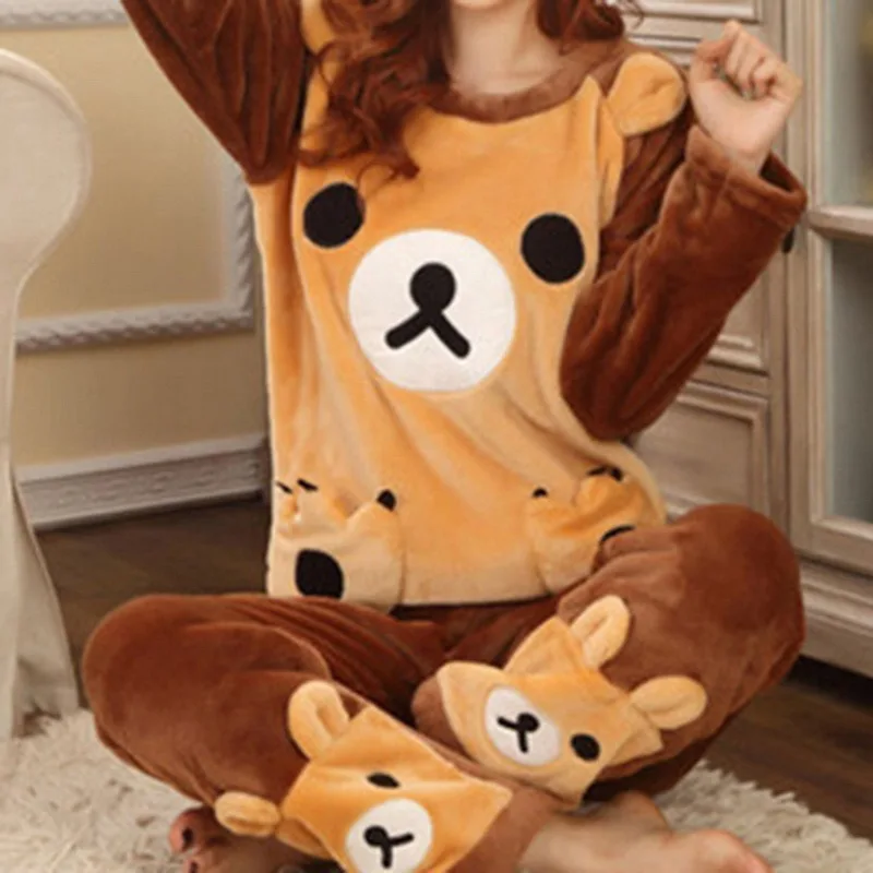 Winter Pajamas For Women Cute Cartoon Coral Velvet Pajama Korean Style Plush Thickened Home Sleepwear Sets Y2k Casual Clothes