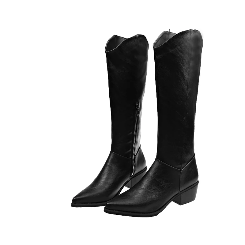 

Новинка 2022, женские ботинки с острым носком, сапоги на среднем толстом каблуке, кожаные ботинки, модные женские сапоги на низком каблуке