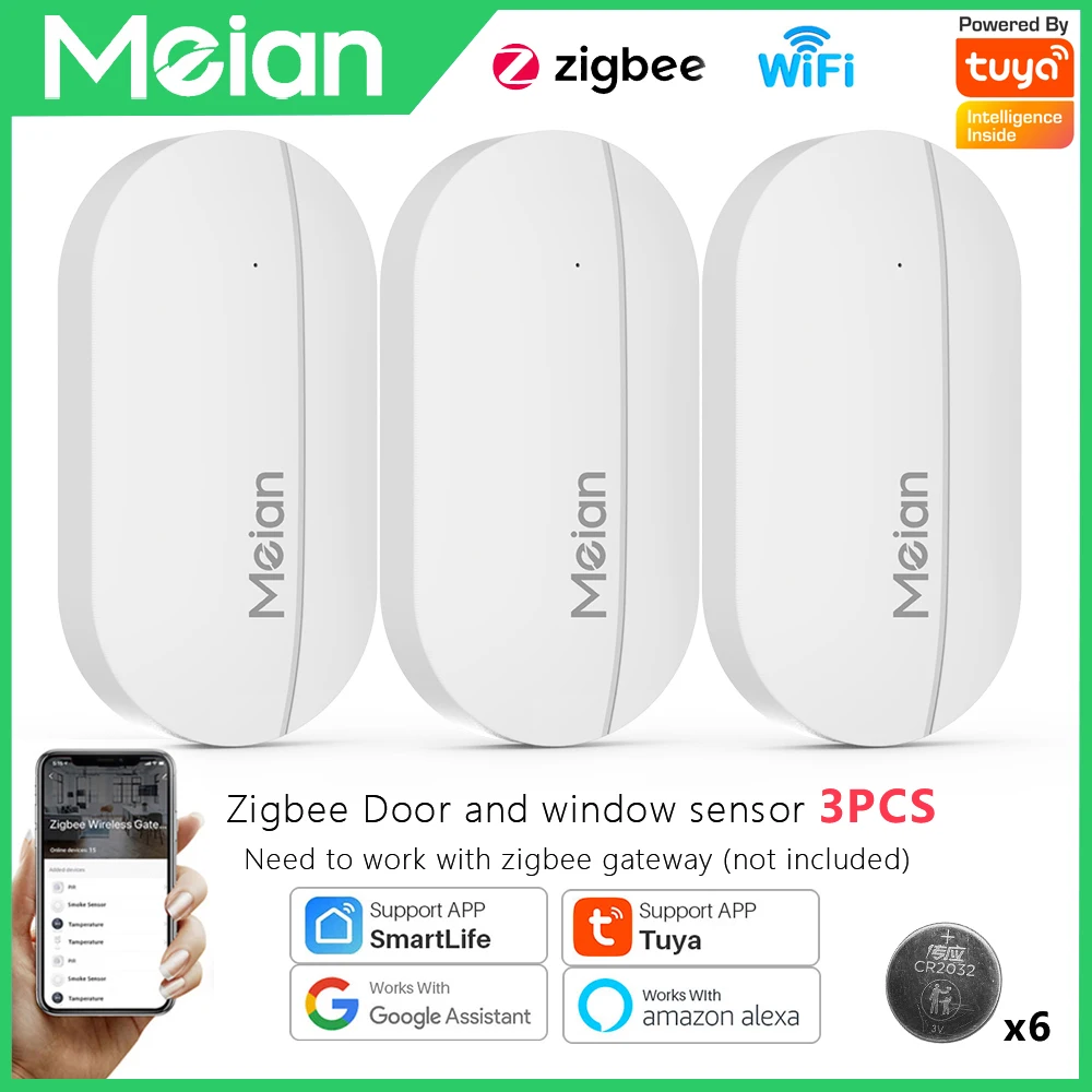 MEIAN Door Alarm Zigbee3.0 Smart Home Security Protection Alarm System Door/window Sensor App Control Smart Devices for Home3pcs