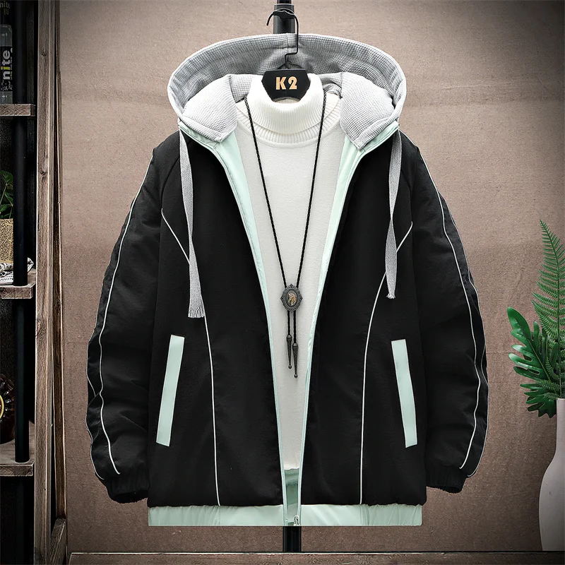 Oversized  7XL 8XL Winter Men Parka Solid Color Harajuku High Quality Men Hooded Casual Warm Thickened Jacket Men Fashion Parka