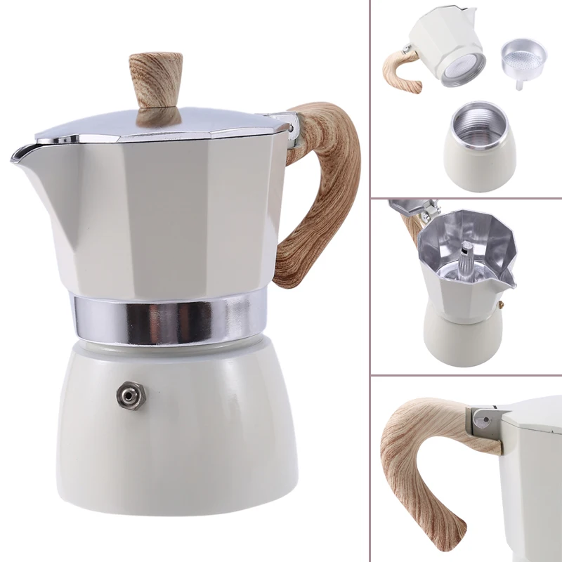 

JEYL Latte Mocha Coffee Maker Italian Moka Espresso Cafeteira Percolator Pot Stovetop Coffee Maker White