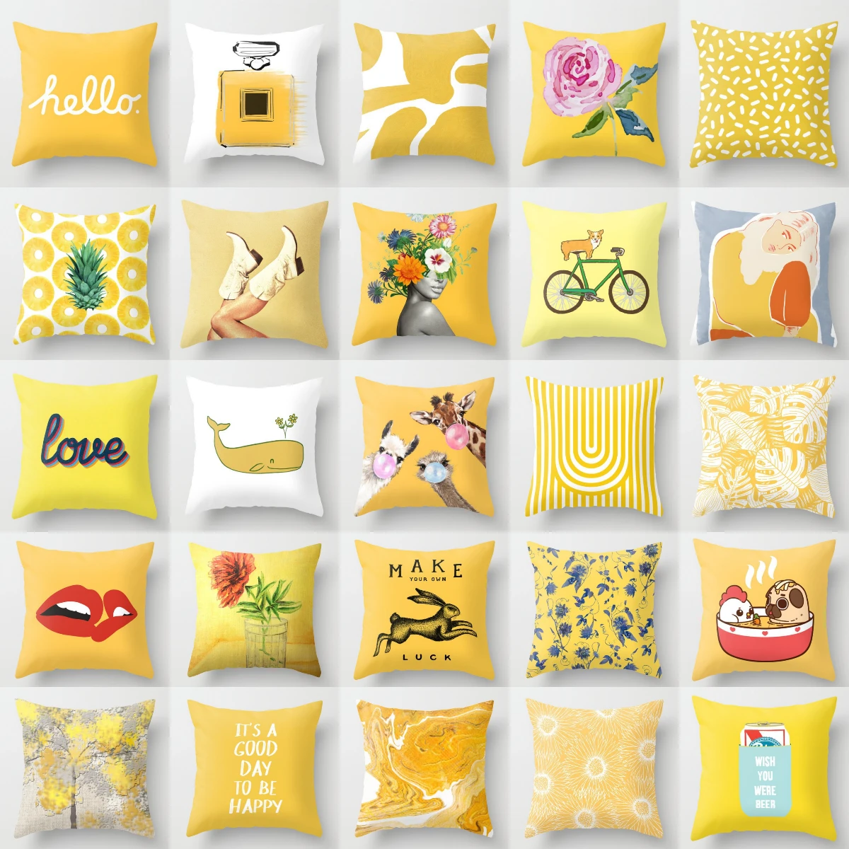 

Summer Fashion Fresh Yellow Cute Pillows Case Geometry Floral Cushion Case Modern Decorative Throw Pillows for Bed Sofa Couch