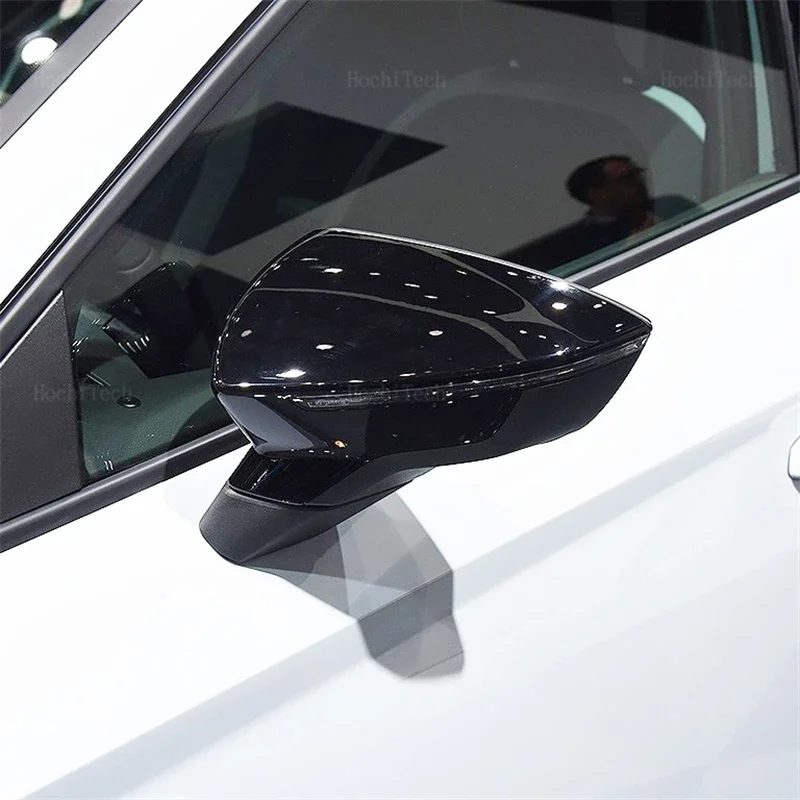 Фото Глянцевые черные накладки на зеркала для Seat Leon 5F III, Ibiza 6F V, KJ1, Arona KJ7, с эффектом карбона, аксессуары для боковых зеркал заднего вида №3