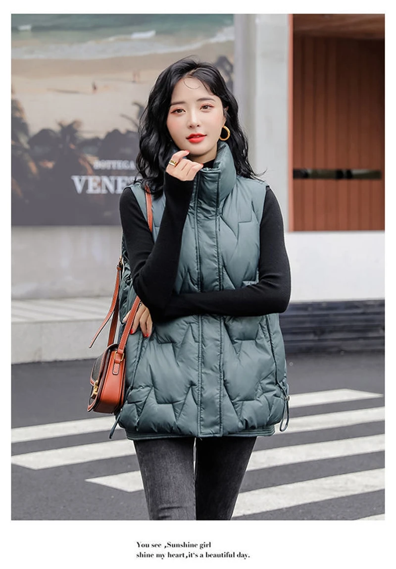 

Beardon 2022 New Autumn Winter Women's Cotton VestLoose Stand Collar Dhort Down Cotton Vest Waistcoats