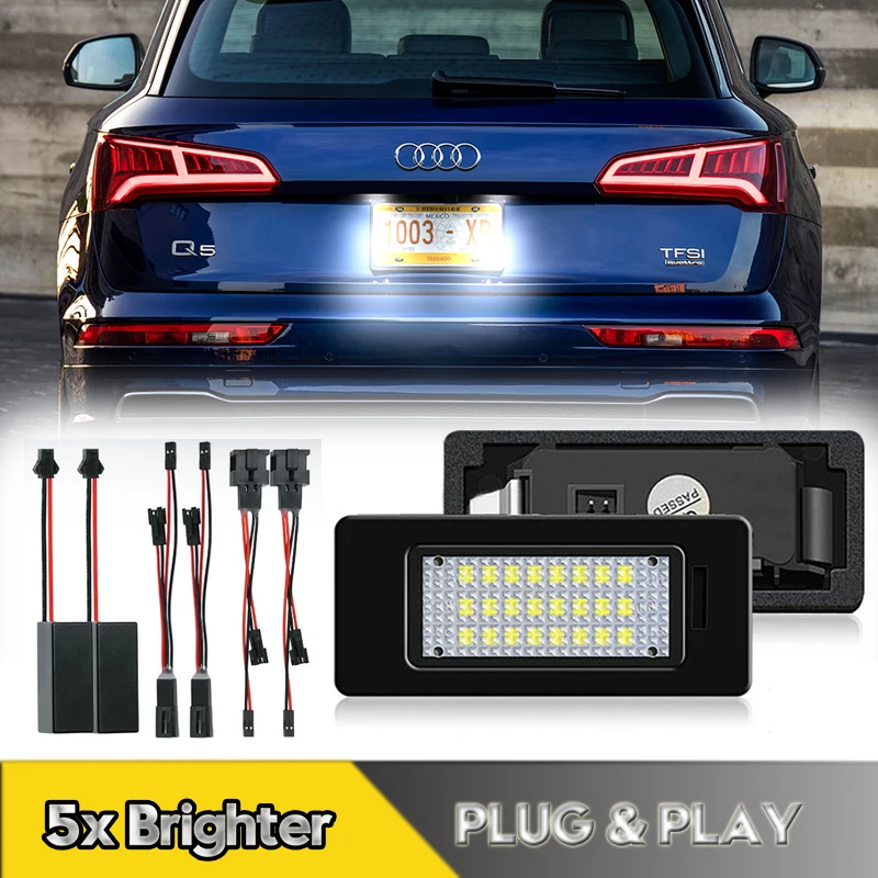 

2Pcs Canbus LED Number License Plate Lights Lamps For Audi A3 A4 A5 A6 A7 Q3 Q5 Q7 TT A1 S3 S4 S5 S6 S7 S1 TTS TTRS 24smd White