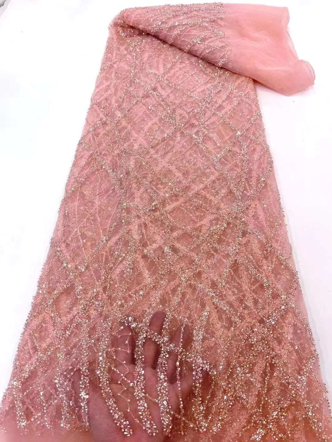 

Фотообои с бусинами и блестками, африканская нигерийская Ткань для шитья вечернего платья, свадебного платья