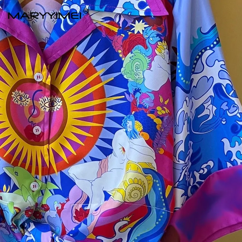 Модный летний женский костюм MARYYIMEI шелковая свободная короткая рубашка с