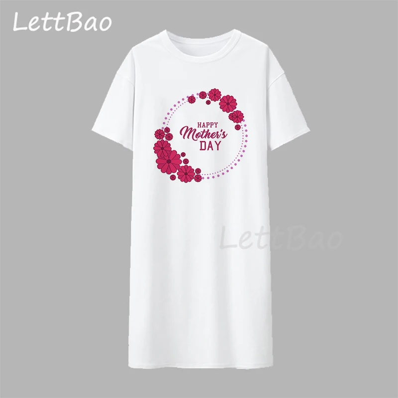 

Women T-Shirt Dresses Happy Mother’s Day Printed Dress Female Clothing Streetwear Fashion Cool White Women Summer Dress Femme