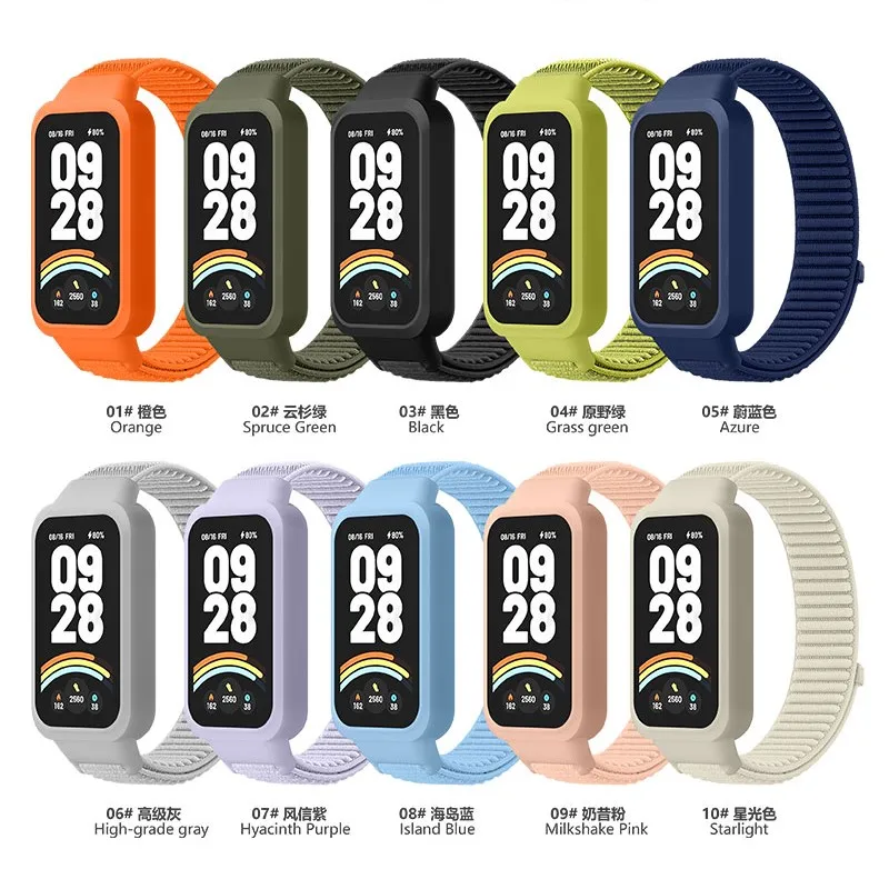 Фото Ремешок+чехол для Xiaomi Mi Band 9 Active, спортивный нейлоновый браслет, защитный бампер-чехол для Redmi Band 3 №2