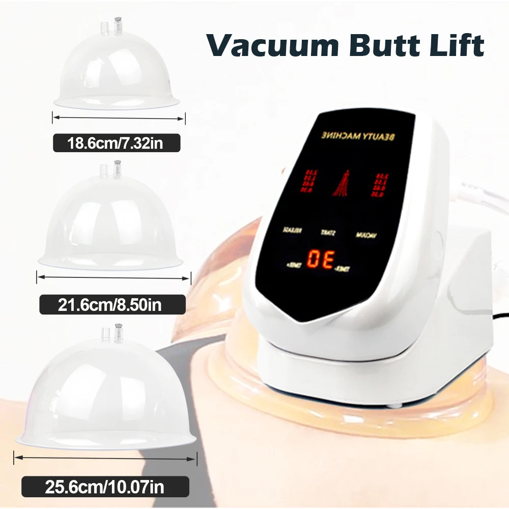 

Vacuum Butt Lift Machine Big Size Cups Suction Lifting Therapy Buttocks Pumping Firming Enlarge Anti Sagging Lymphatic Drainage