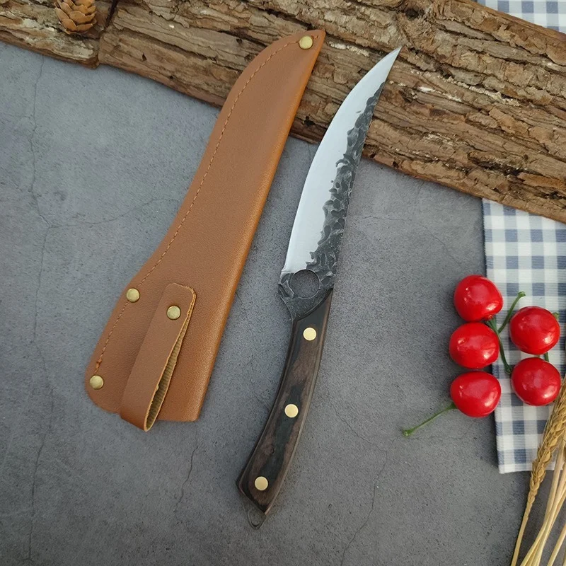 

6 Inch Hand Forged Boning Kitchen Knife Stainless Steel Butcher Cleaver Multi-purpose Japanese Chef Knives with Leather Sheath