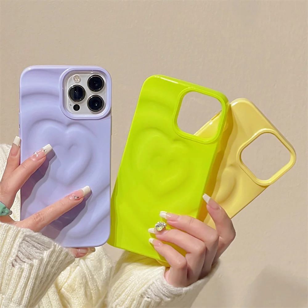 

3D Love Heart Case For Iphone 13 Pro Max iphone 14 12 Pro Max 11 14pro Metallic Paint Fold Luxury Soft Shockproof Cover Bumper