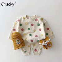 criscky 2pcs cotton casual summer newborn baby boys girls outfits suit printing long sleeve topspants kids tracksuits