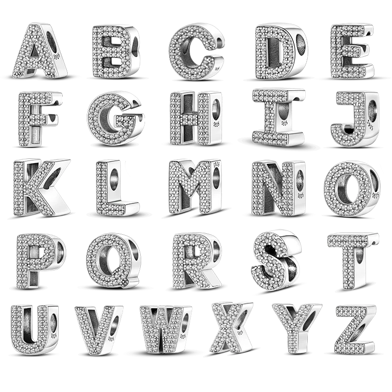

26 A-Z Alphabet Beads 925 Sterling Silver LOVE Letter Charm Fit Original Charms Bracelet Bangle CZ Zircon Bead Jewelry