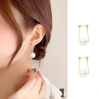 new simple thin chain pearl pendant stud earrings for women s925 silver needle eardrop female gifts party jewelry