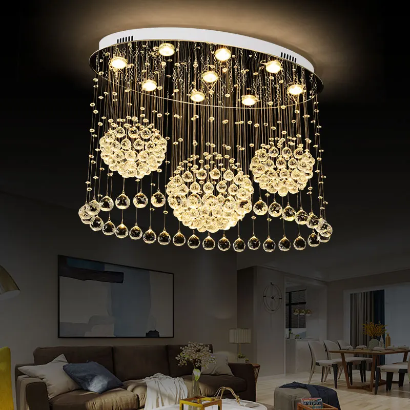 

Овальная Хрустальная Потолочная люстра для гостиной, столовой, современная светодиодная креативная лампа, внутреннее освещение, светильни...