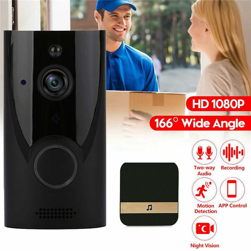 

Smart WiFi Video Doorbell Camera Visual Intercom With Chime Ring Night Vision IP Door Bell Wireless Home Monitor