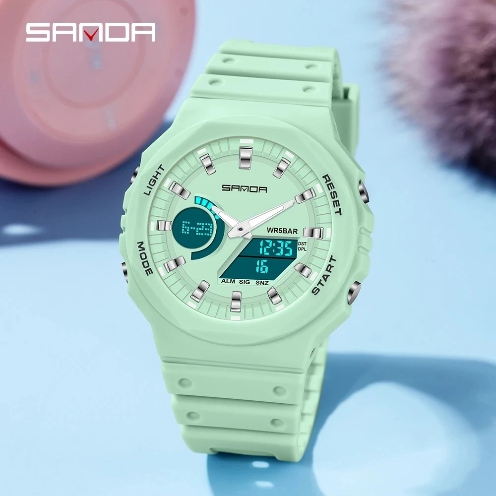 SANDA 2023 New Casual Women's Watches Fashion Luxury Digital Quartz Watch for Female Clock 5ATM Waterproof Relogio Feminino 6016