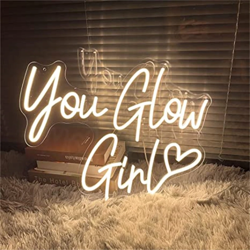 

You Glow Girl Warm White Neon Sign Led Light Wedding Engagement Ornament Birthday Party Bar Acrylic Wall Decorate USB Powered
