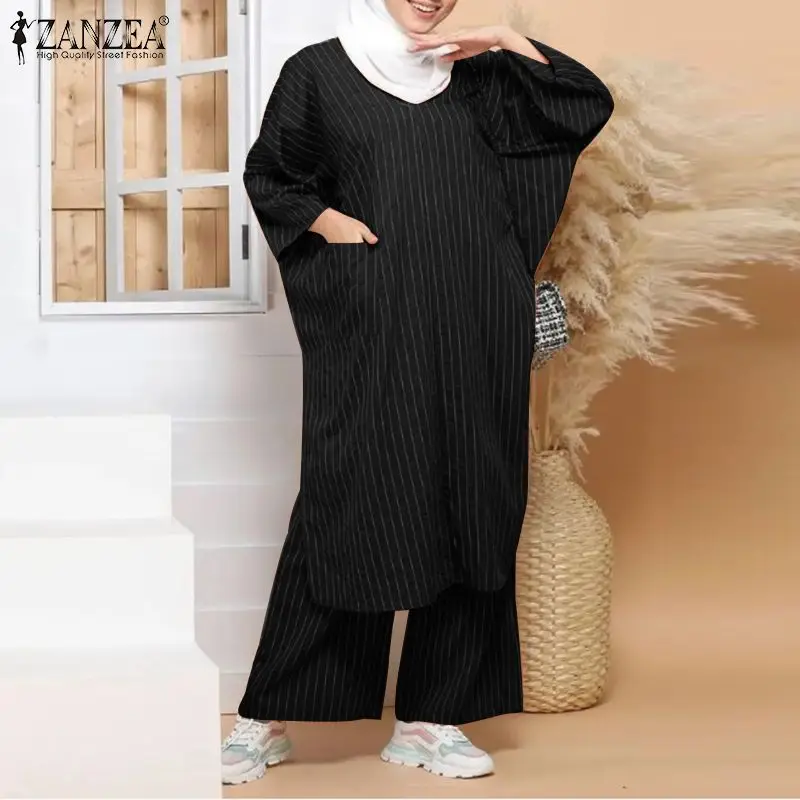 ZANZEA размера плюс мусульманские подходящие комплекты 2 шт. женские с длинным