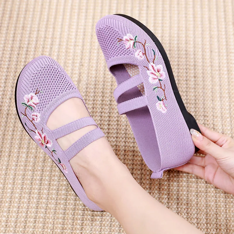 2023 Summer New Breathable Flat Shoes Light Ladies Sneaker Casual Footwear Comfortable Mom Mary Jane Shoes Female Ballet Flats