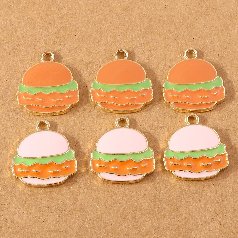 

10pcs 15x17mm Cute Enamel Food Hamburg Charms Pendants for DIY Earrings Necklaces Handmade Bracelets Jewelry Making Accessories