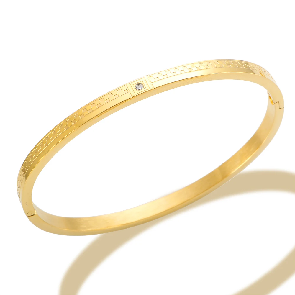 

JINHUI Fashion Stainless Steel Cubic Zirconia Bangles for Women Men Waterproof Inlaid Crystal Texture Bracelets Jewelry Gift New