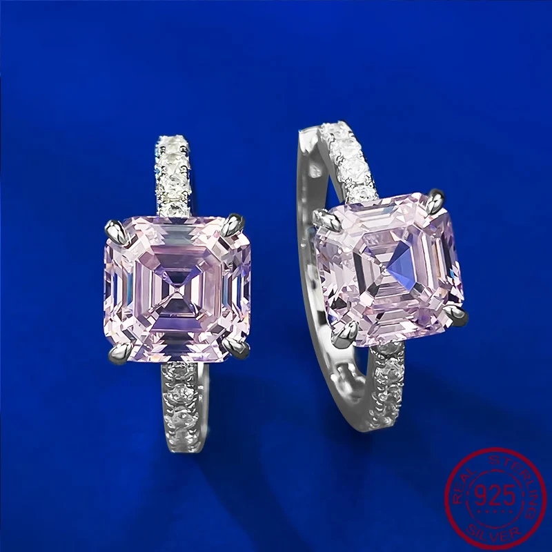 

2023 New 925 Silver High Carbon Diamond Ascut 8 * 8 Yellow and White Pink Ear Ring Female Cross border Europe and America
