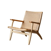 wholesale nordic modern lounge armchair japanese style wooden lounge chair rattan living room chairs