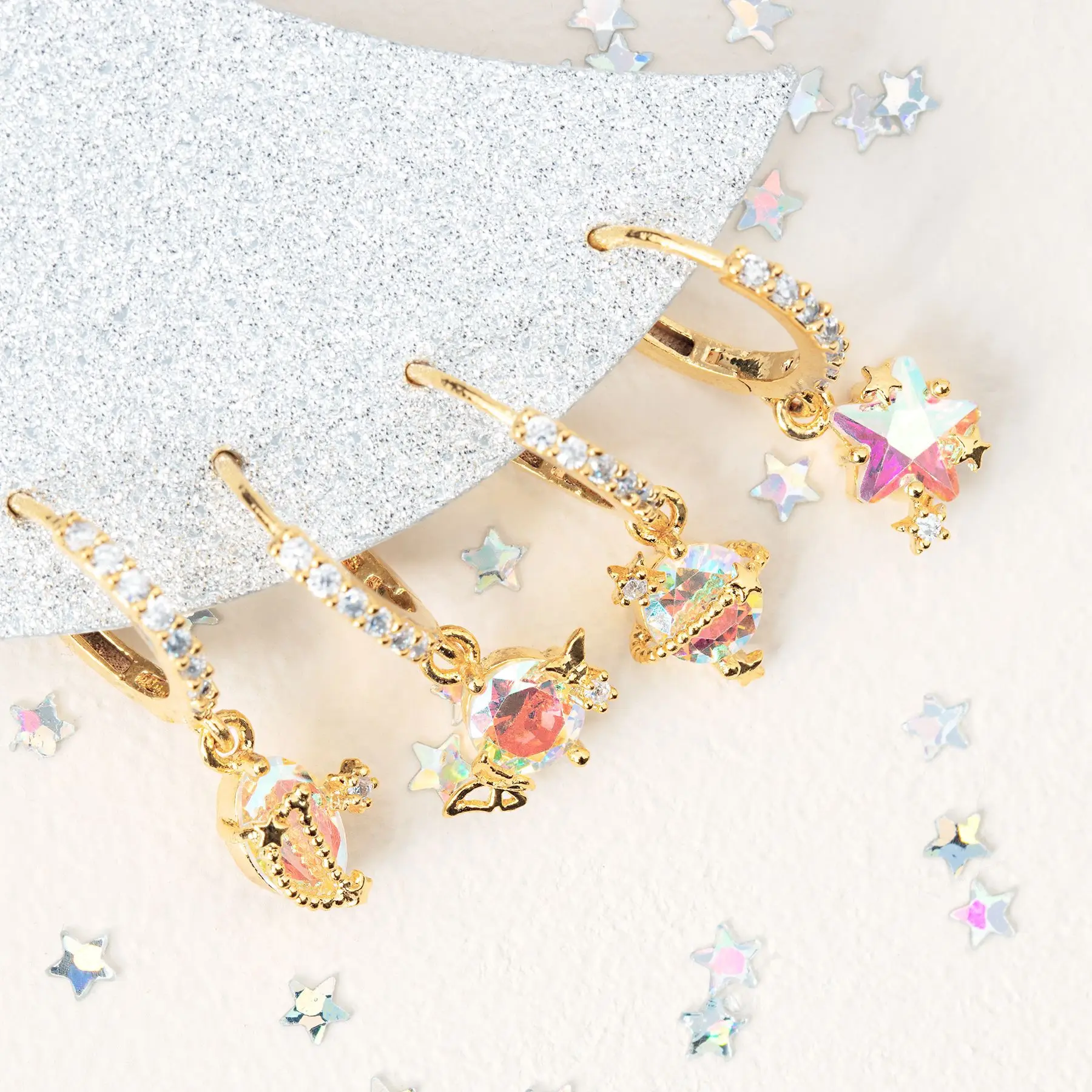 

Ins Cute Starry Sky Earrings Gold-plated Copper Vintage Planet Moon Zircon Dangle Earrings For Women Girls Fashion Jewelry Gift