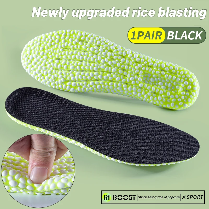 Running Elastic Shock Absorption Insole for Shoes Antiskid Popped Rice Particle Breathable Soft Hiking Templates Feet Men Women