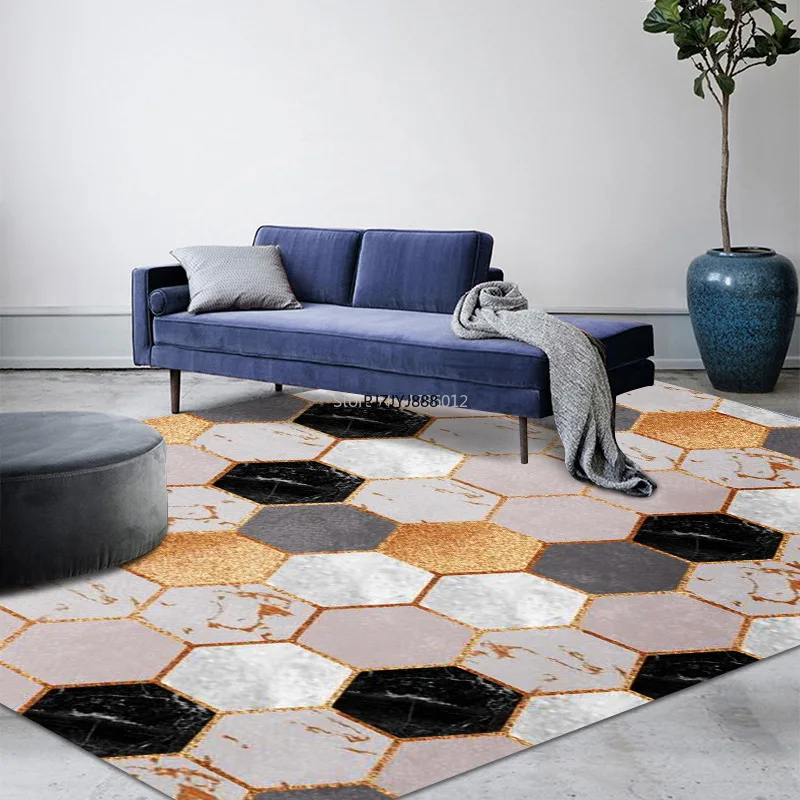 

New gold diamond velvet household geometric carpet office bedroom living room carpet printing and dyeing mat 200x300cm