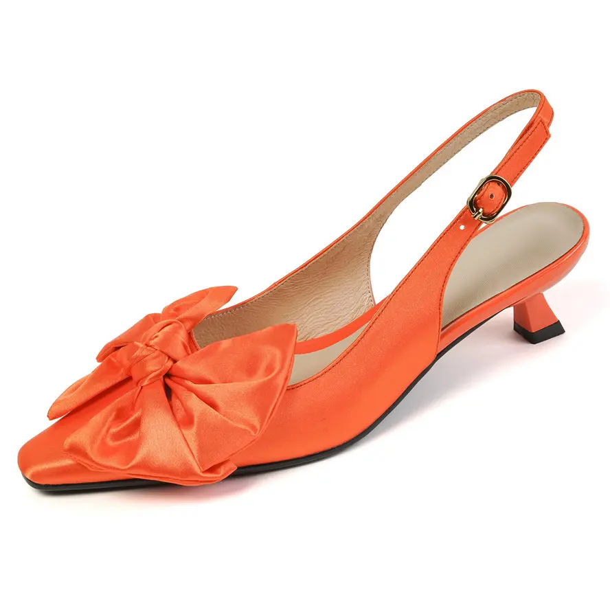 Sexy Party Pumps Women Satin Bow Pointed Toe Kitten Heel Sandals Shallow Slingback Wedding Evening Shoe