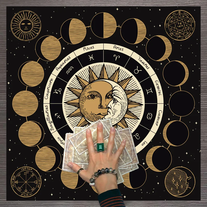 

Moon Phase Tarot Card Tablecloth Wheel of the Zodiac Astrology Chart Tapestry Divination Altar Cloth Board Game Card Pad Decor