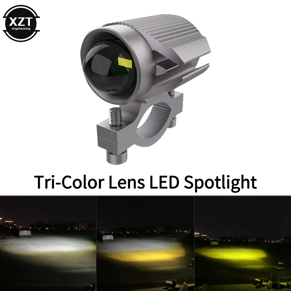 

External Motorcycle Led Headlights LED Spotlights Dual Color High Low Beam Fog Light Projector Lens Universal Auxiliary Lamp