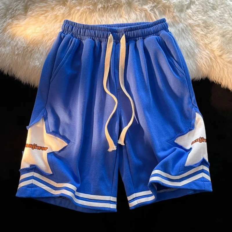 

American Basketball Shorts Men's ins Fashion Loose Versatile Jogging Shorts Y2K Couple Street Klein Blue Five-point Star Pants