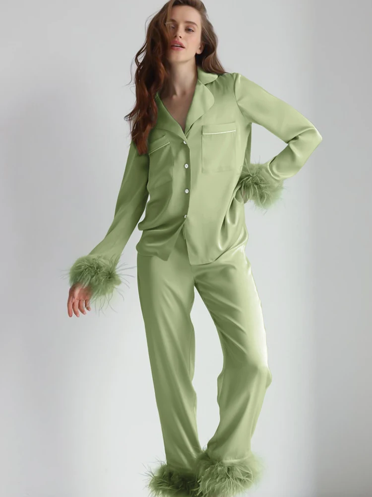 

Пижама женская с длинным рукавом и перьями, осень 2023