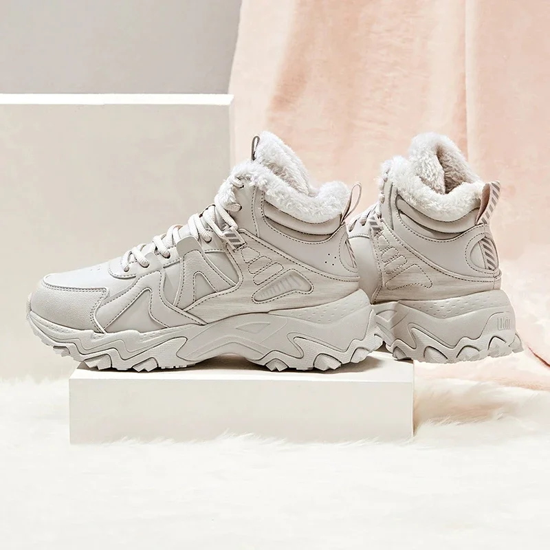 QIAODAN Plus бархатные теплые кроссовки для женщин новинка зимы 2024 кожаные