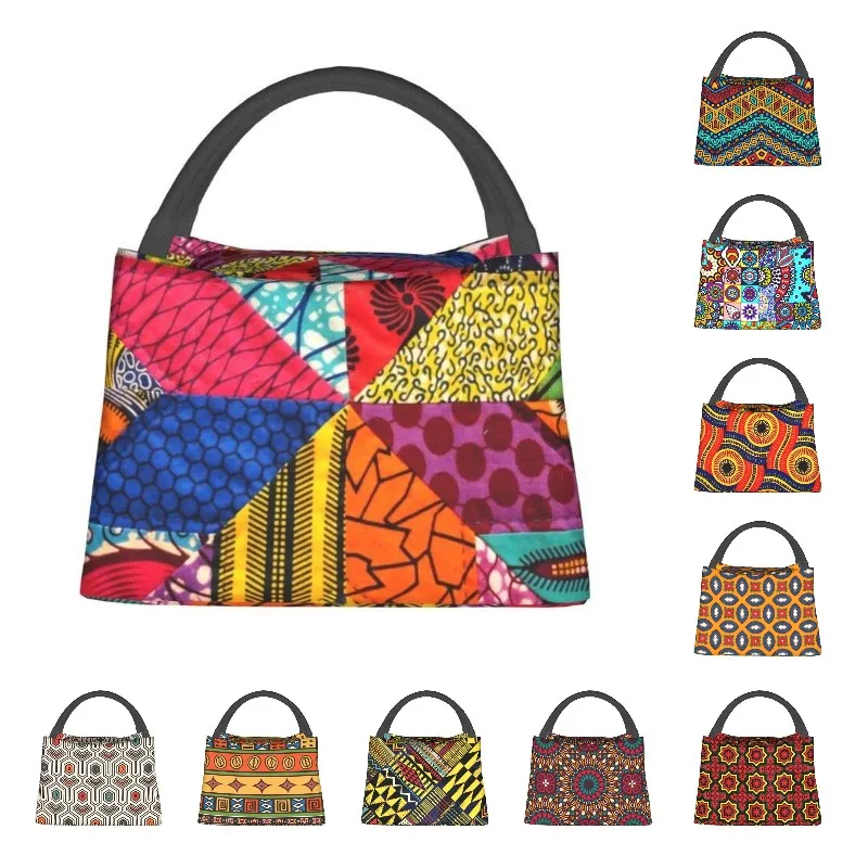 

Colorful African Ankara Prints Insulated Lunch Bag for Portable Africa Tribal Geometric Art Thermal Cooler Bento Box Work Picnic