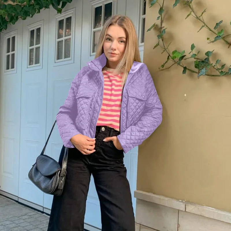 2021 Autumn and Winter New Fashion Temperament Slim-fit Padded Jacket Women's Zipper Pocket Long-sleeved Lapel Padded Jacket