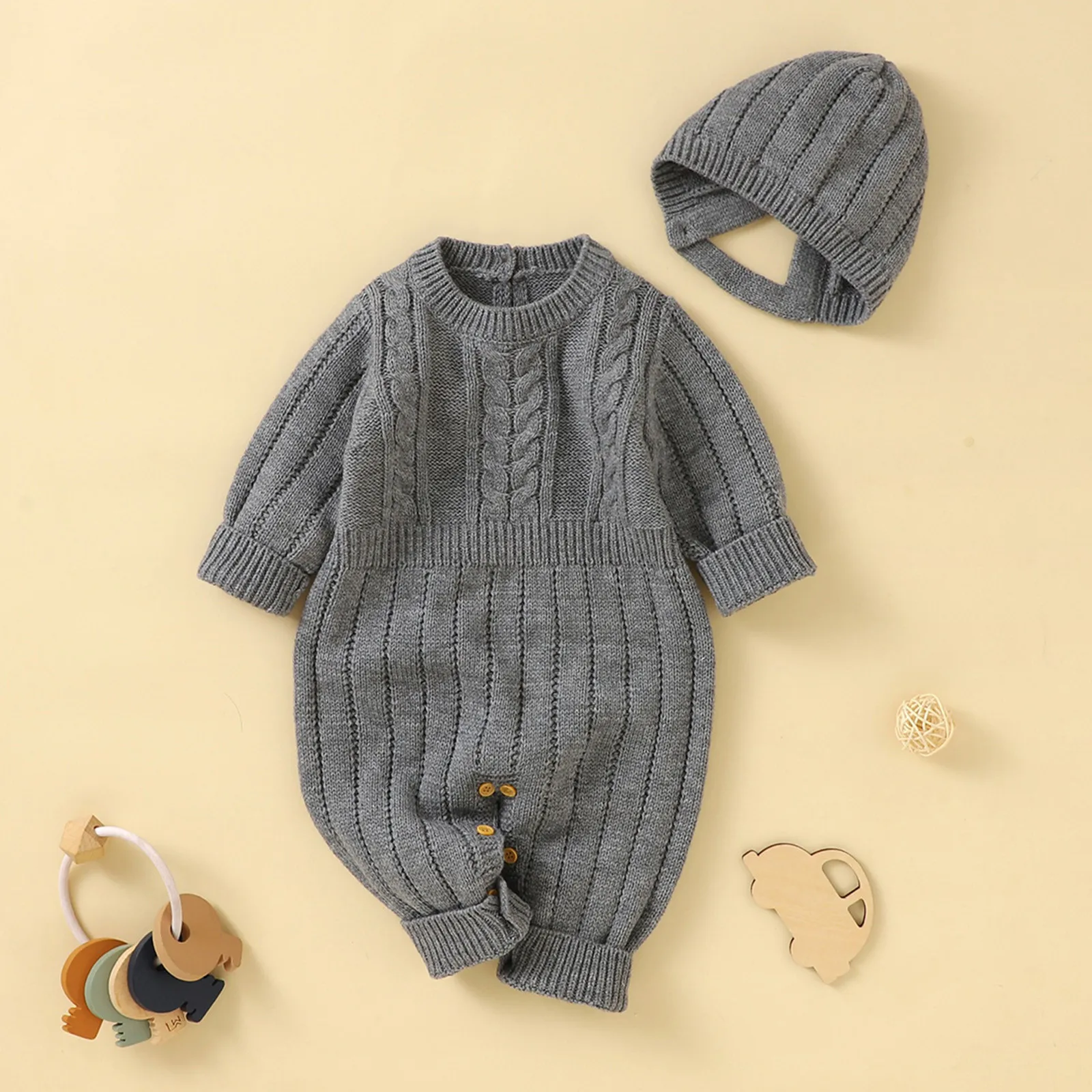 

Новое теплое осеннее боди, одежда для альпинизма вязаный свитер на возраст от 0 до 18 месяцев однотонная Одежда для новорожденных хлопковый зимний комбинезон с длинными рукавами для младенцев + шапка