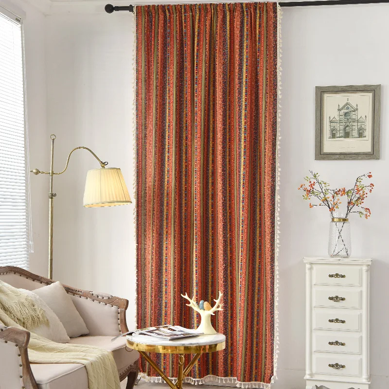 

Ethnic Style Curtain Cotton and Linen Bronzing Fringe Fringe Living Room Bedroom Kitchen Luxury Home Decoration Room