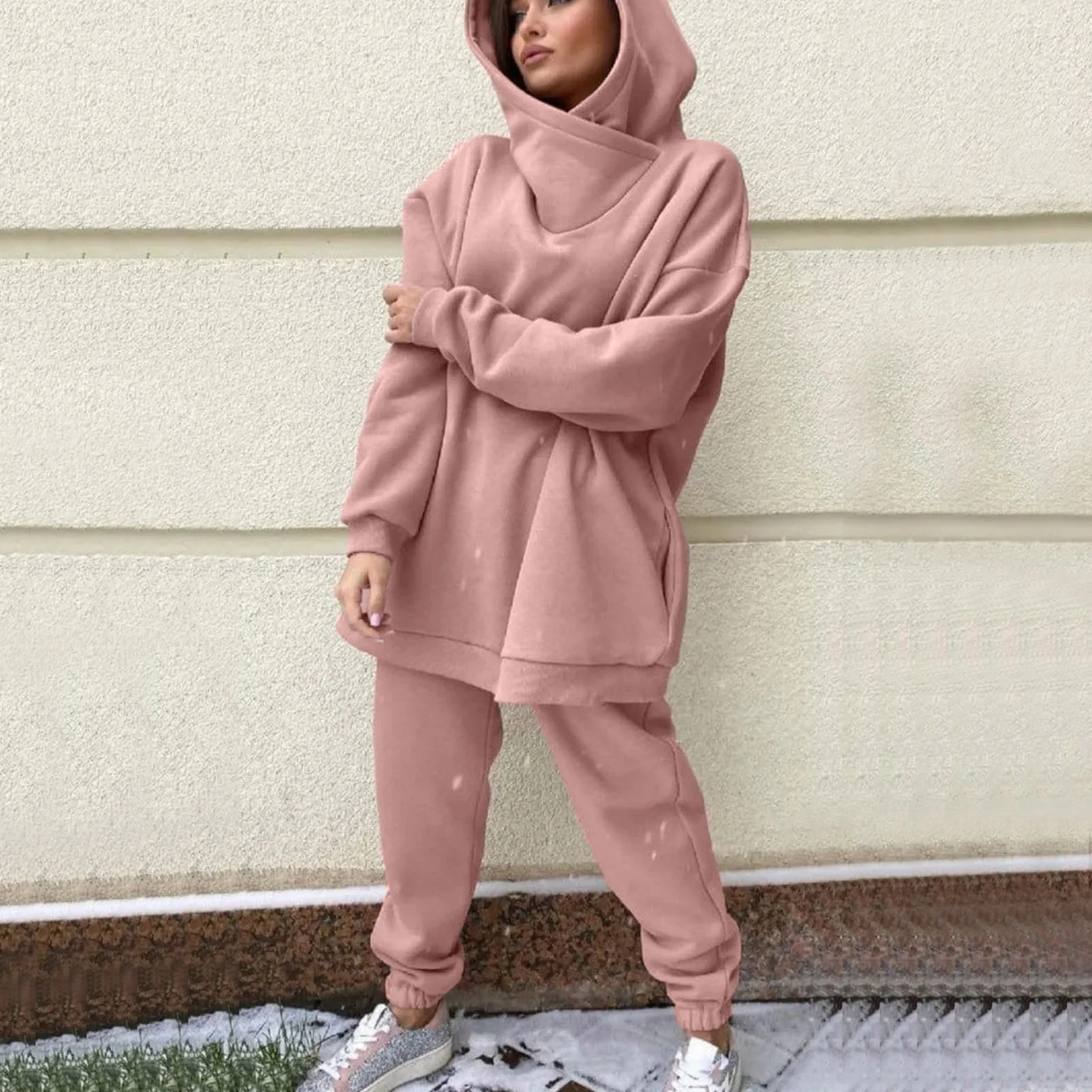 

Warm Thin Fleece Tracksuit Women'S Autumn Winter Warm Sweatshirt Hoodie Sportswear Oversize Sweatsuits Korean Two Piece Sets