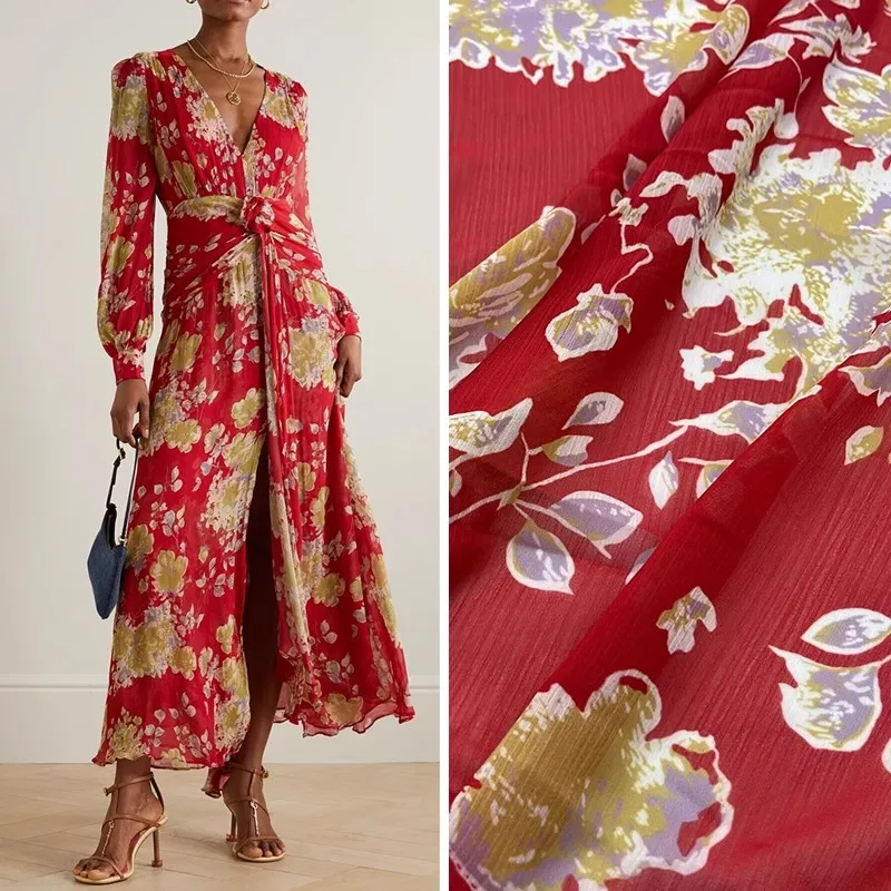 Бренд Европы и Америки красная задняя часть золотой цветок с принтом полиэфирная