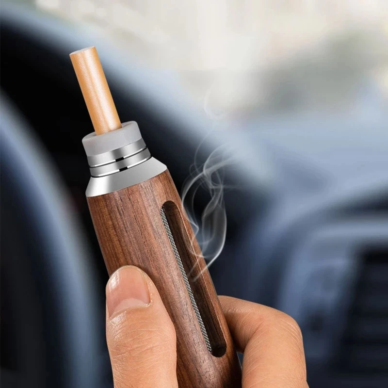 

Walnut Wood Mouthpiece Ashtray Portable Cigarette Holder Ash Collection Filter Car Smoking Pipe Accessories Tool Men Gift Box