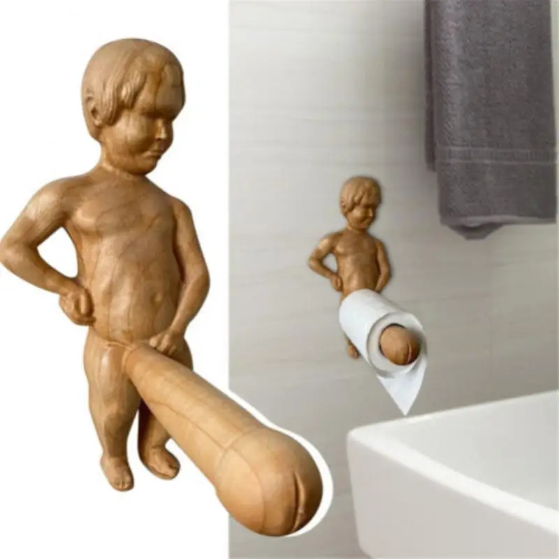 

Toilet Roll Holder Wooden Fun Sanitary Paper Frame Decoration With Roll Paper Holder Resin Ornament Sculpture Bathroom Figurine