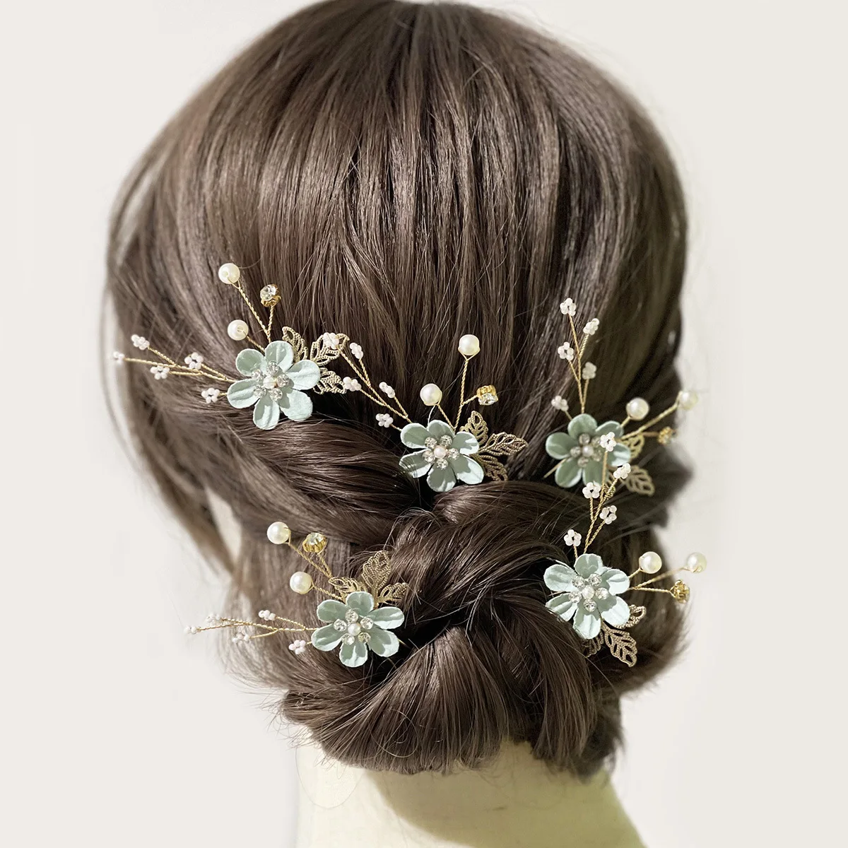 

2pcs/lot Luxury Blue Pink Flower Hair Jewelry Headdress Prom Bridal Wedding Crown Hair Combs Gold Leaves Hair Pins Hot Selling